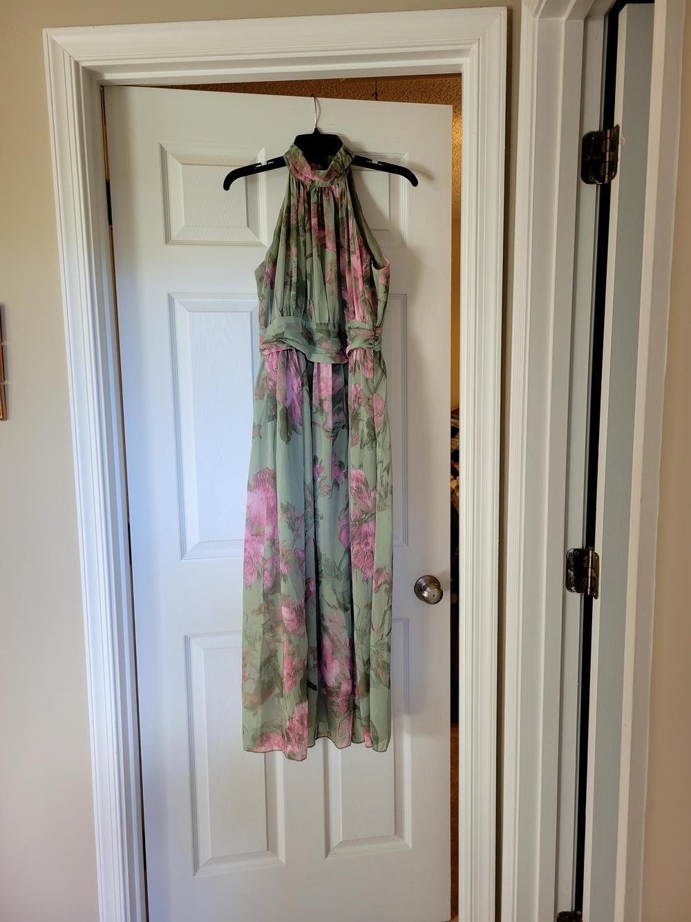 Floral Halter Maxi Dress in Sage and Pink